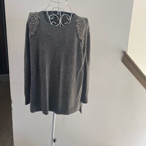Topshop Grey Beaded Embellished Sweater Angora Blend Size 12 US 16 UK